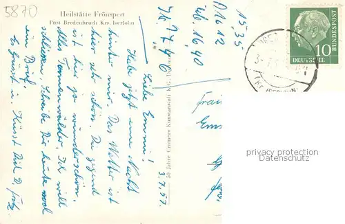 AK / Ansichtskarte Iserlohn Heilstaette Froenspert Iserlohn