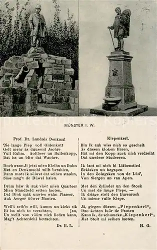 AK / Ansichtskarte Muenster_Westfalen Landois Denkmal Kiepenkerl Denkmal Statue Gedicht Muenster_Westfalen