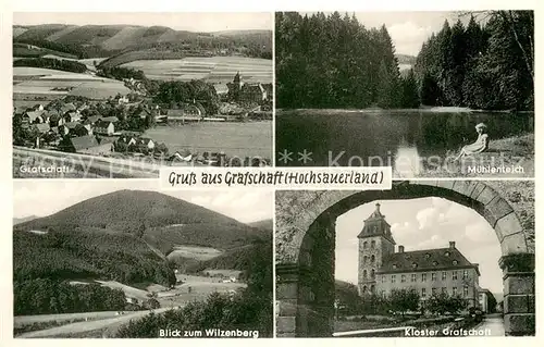 AK / Ansichtskarte Grafschaft_Sauerland Panorama Muehlenteich Kloster Blick zum Wilzenberg Grafschaft_Sauerland