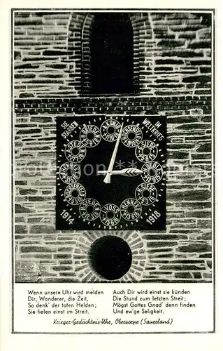 AK / Ansichtskarte Obersorpe Krieger Gedaechtnis Uhr Gedicht Obersorpe