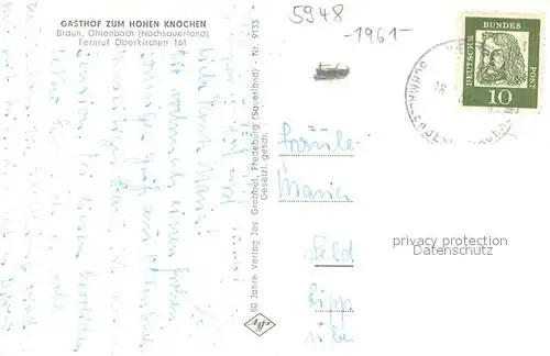 AK / Ansichtskarte Ohlenbach Gasthof Pension Zum Hohen Knochen Landschaftspanorama Ohlenbach