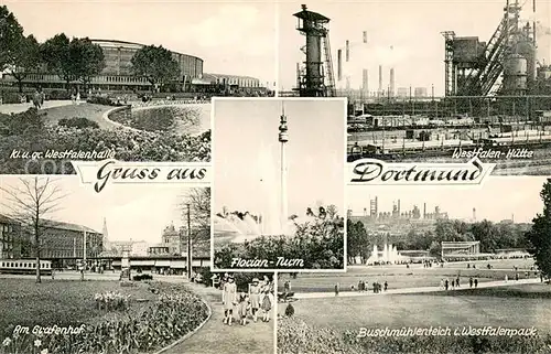 AK / Ansichtskarte Dortmund Westfalenhalle Westfalen Huette Grafenhof Buschmuehlenteich Westfalenpark Dortmund