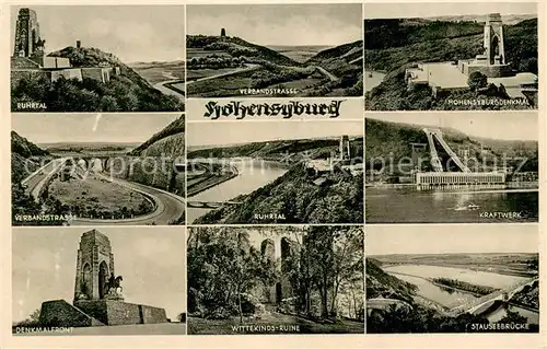 AK / Ansichtskarte Hohensyburg_Dortmund Ruhrtal Denkmalfront Wittekinds Ruine Stauseebruecke Kraftwerk Denkmal 