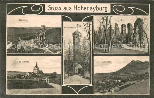 AK / Ansichtskarte Hohensyburg_Dortmund Denkmal Vincketurm Burgruine Bergbahn Alte Kirche 