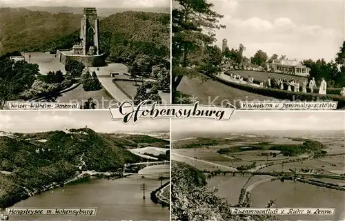 AK / Ansichtskarte Hohensyburg_Dortmund Vincketurm mit Denkmalgaststaette Hengsteysee Kaiser Wilhelm Denkmal Zusammenfluss Ruhr und Lenne 