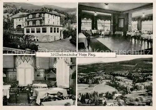 AK / Ansichtskarte Hain_Podgorzyn_Riesengebirge Wilhelmshoehe Speisesaal Gesellschaftszimmer Ortsansicht 