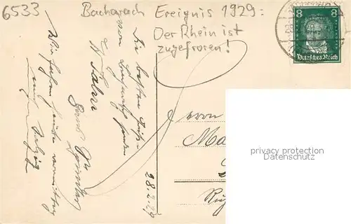 AK / Ansichtskarte Bacharach_Rhein Zugefrorener Rhein 1929 Bacharach Rhein