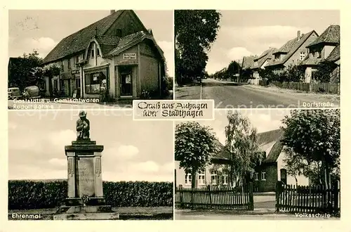 AK / Ansichtskarte Auhagen Gaststaette Boehme Dorfstrasse Ehrenmal Volksschule Auhagen