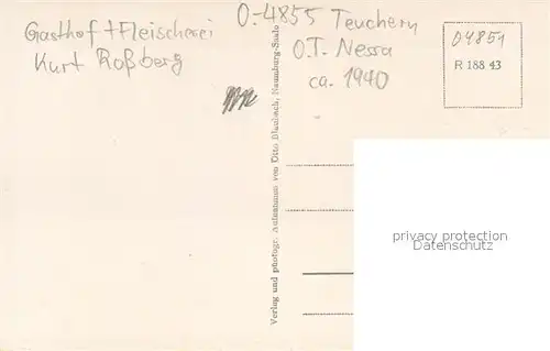 AK / Ansichtskarte Nessa_Teuchern Gasthof FleischereiKurt Rossberg Saal Dorfstrasse Kirche und Kriegerdenkmal 1914 18 Nessa Teuchern