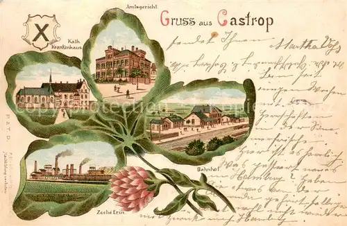 AK / Ansichtskarte Castrop Rauxel Amtsgericht Kath Krankenhaus Zeche Erin Bahnhof Castrop Rauxel