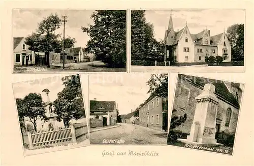 AK / Ansichtskarte Markroehlitz_Goseck Dorfpartie Kirche Dorfstrasse Kriegerdenkmal 