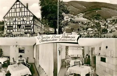 AK / Ansichtskarte Oberhundem Pension Haus Hoffmann Gastraum Fachwerkhaus Panorama Oberhundem