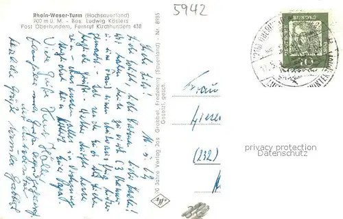 AK / Ansichtskarte Oberhundem Rhein Weser Turm Landschaftspanorama Oberhundem