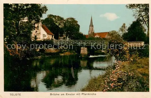 AK / Ansichtskarte Telgte_Warendorf Bruecke am Emstor mit Pfarrkirche Telgte Warendorf