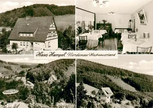 AK / Ansichtskarte Nordenau Pension Haus Hampel Gastraum Terrasse Panorama Nordenau