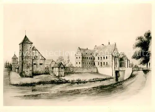 AK / Ansichtskarte Huelshoff_Burg Geburtsstaette der Dichterin Annette Droste Zeichnung ihrer Schwester Jenny um 1830 Kuenstlerkarte Huelshoff Burg