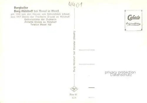 AK / Ansichtskarte Roxel Burgkeller Burg Huelshoff Roxel