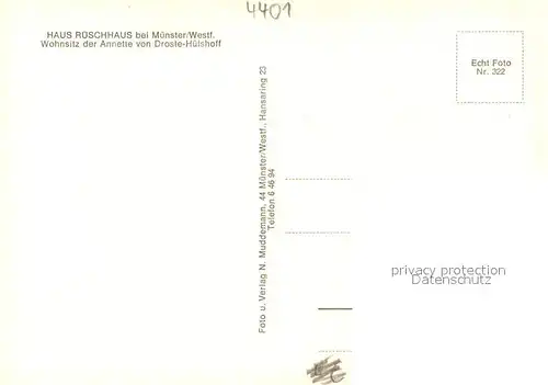 AK / Ansichtskarte Muenster_Westfalen Haus Rueschhaus Wohnsitz der Annette von Droste Huelshoff Statue Muenster_Westfalen