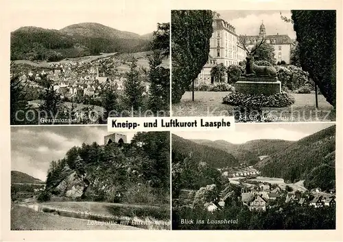 AK / Ansichtskarte Laasphe Gesamtansicht Schloss Wittgenstein Lahnpartie Ehrenmal Laasphetal Laasphe