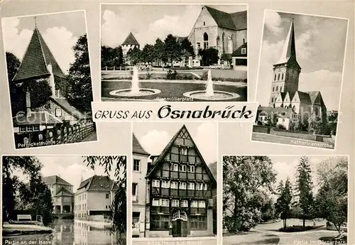 AK / Ansichtskarte Osnabrueck Pernickelbruecke Partie an der Hase Platz Kirche Altes Haus Buergerpark Osnabrueck