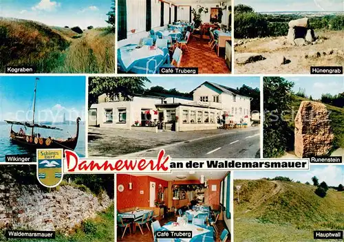 AK / Ansichtskarte Dannewerk Kograben Wikinger Boot Waldemarsmauer Cafe Truberg Huenengrab Runenstein Hauptwall Dannewerk