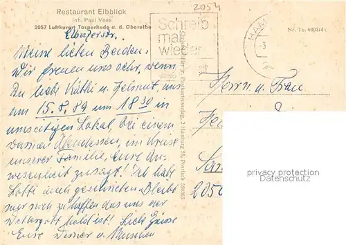 AK / Ansichtskarte Tesperhude_Elbe Restaurant Elbblick Uferpartie an der Elbe Bootsanleger Tesperhude Elbe