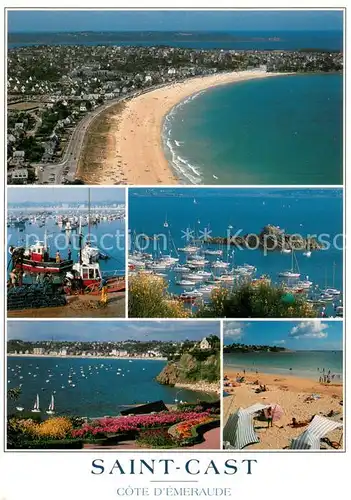 AK / Ansichtskarte Saint Cast le Guildo La grande plage et le port Vue aerienne Saint Cast le Guildo