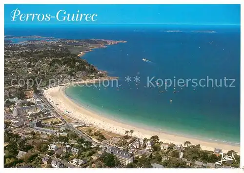 AK / Ansichtskarte Perros Guirec La plage de Trestraou et la pointe de Ploumanach Perros Guirec