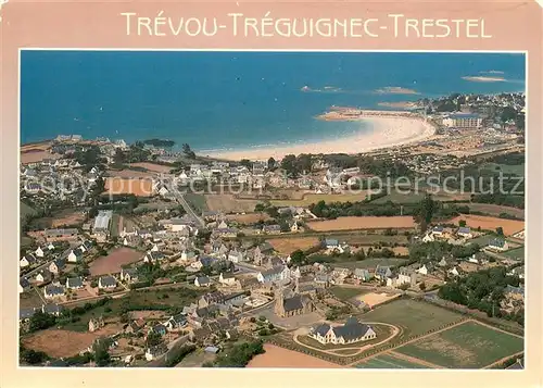 AK / Ansichtskarte Trevou Treguignec Vue generale aerienne du bourg vers la plage de Trestel Trevou Treguignec