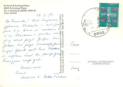 AK / Ansichtskarte Scheidegg_Allgaeu Fliegeraufnahme mit Kurhotel Scheidegg Scheidegg Allgaeu