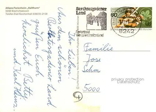 AK / Ansichtskarte Bischofswiesen Fliegeraufnahme mit Allianz Ferienheim Hallthurm Bischofswiesen