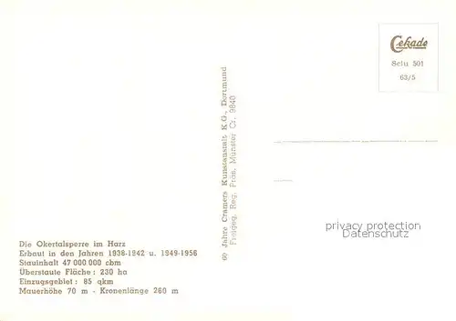 AK / Ansichtskarte Okertalsperre Fliegeraufnahme Okertalsperre