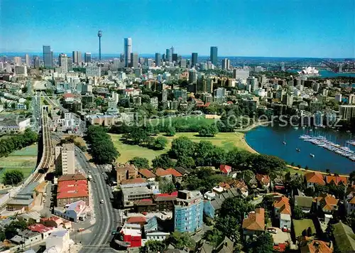 AK / Ansichtskarte Sydney_New_South_Wales View from Darling Point overlooking Rushcutter Bay the Eastern Suburbs railway and the skyline of Sydney Sydney_New_South_Wales