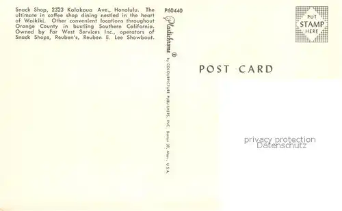 AK / Ansichtskarte Honolulu Snack Shop 
