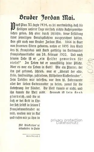 AK / Ansichtskarte Dortmund Zum Andenken von Bruder Jordan Mai  Dortmund