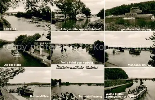 AK / Ansichtskarte Muelheim_Ruhr Anlegestelle Wasserbahnhof Jugendheim Kahlenberg Mendener Bruecke Hahnen Faehre Leinpfad  Muelheim Ruhr