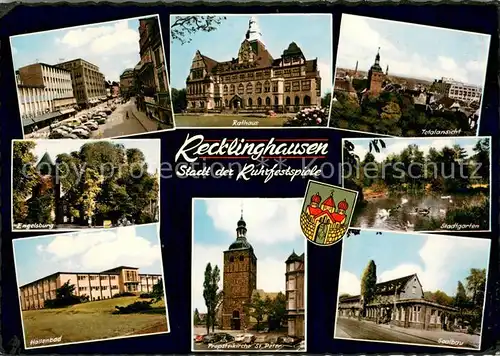 AK / Ansichtskarte Recklinghausen_Westfalen Totalansicht Rathaus Engelsburg Hallenbad Propsteikirche St.Peter Saalbau Stadtgarten Recklinghausen_Westfalen