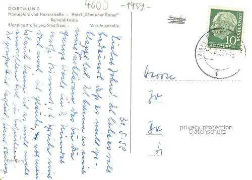 AK / Ansichtskarte Dortmund Hansaplatz und Hansastrasse Reinoldskirche Kleppingstrasse mit Stadthaus Hotel Roemischer Kaiser Dortmund