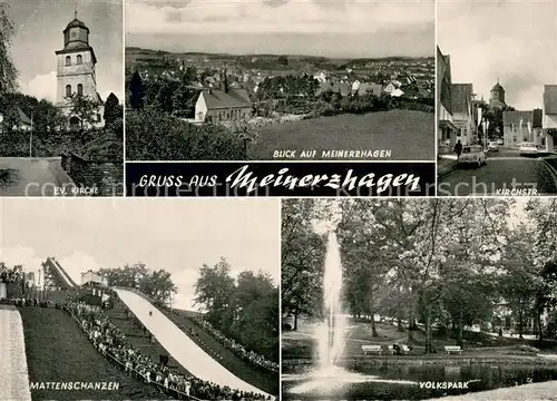 AK / Ansichtskarte Meinerzhagen Teilansicht Kirchstr. Ev.Kirche Mattenschanzen Volkspark Meinerzhagen