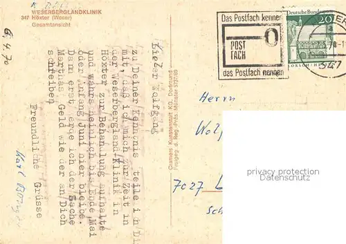 AK / Ansichtskarte Hoexter_Weser Fliegeraufnahme Weserberglandklinik Hoexter Weser