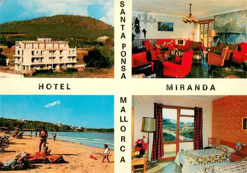 AK / Ansichtskarte Santa_Ponsa_Mallorca_Islas_Baleares Hotel Miranda Gastraum Strand Zimmer Santa_Ponsa