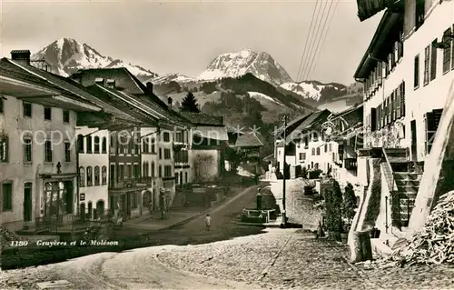 AK / Ansichtskarte Gruyeres_FR Vue d ensemble et le Moleson Gruyeres FR