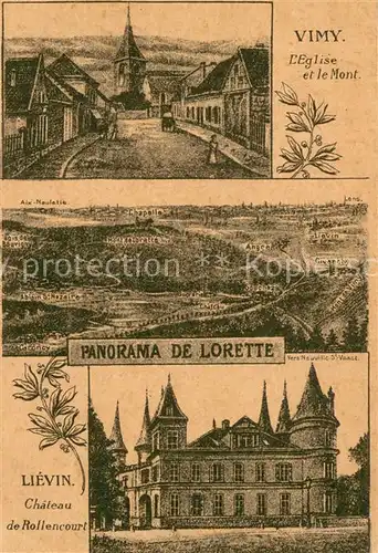 AK / Ansichtskarte Vimy_62 Eglise et le Mont Panorama de Lorette Lievin Chateau de Rollencourt 