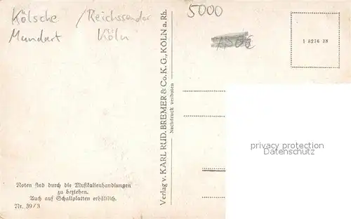 AK / Ansichtskarte Koeln_Rhein Koelsche Reichssender Mundart Koeln_Rhein