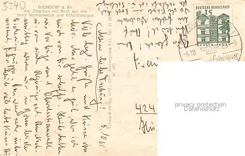 AK / Ansichtskarte Rhoendorf Am Ziepchen mit Insel Nonnenwerthund Rolandsbogen Rhoendorf