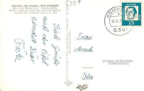AK / Ansichtskarte Kommern_Commern_Mechernich Gasthaus Pension Zum Bleibach Gastraeume Bar 