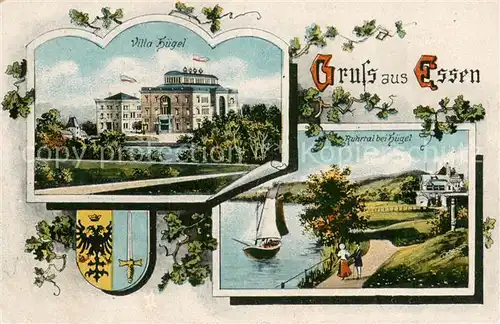 AK / Ansichtskarte Essen__Ruhr Villa Huegel Ruhrtal bei Huegel Wappen und Typographie Feldpost 