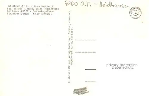 AK / Ansichtskarte Heidhausen_Essen Gaststaette Hesperkrug im Hespertal Innen  und Aussenansichten Heidhausen Essen