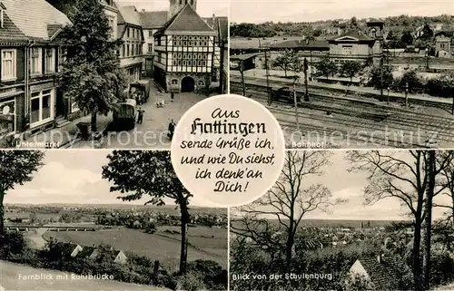 AK / Ansichtskarte Hattingen_Ruhr Bahnhof Untermarkt Ruhrbruecke Blick von der Schulenburg Hattingen Ruhr