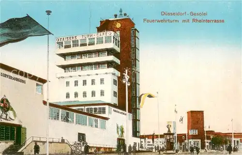 AK / Ansichtskarte Duesseldorf Gesolei Feuerwehrturm mit Rheinterrasse Duesseldorf